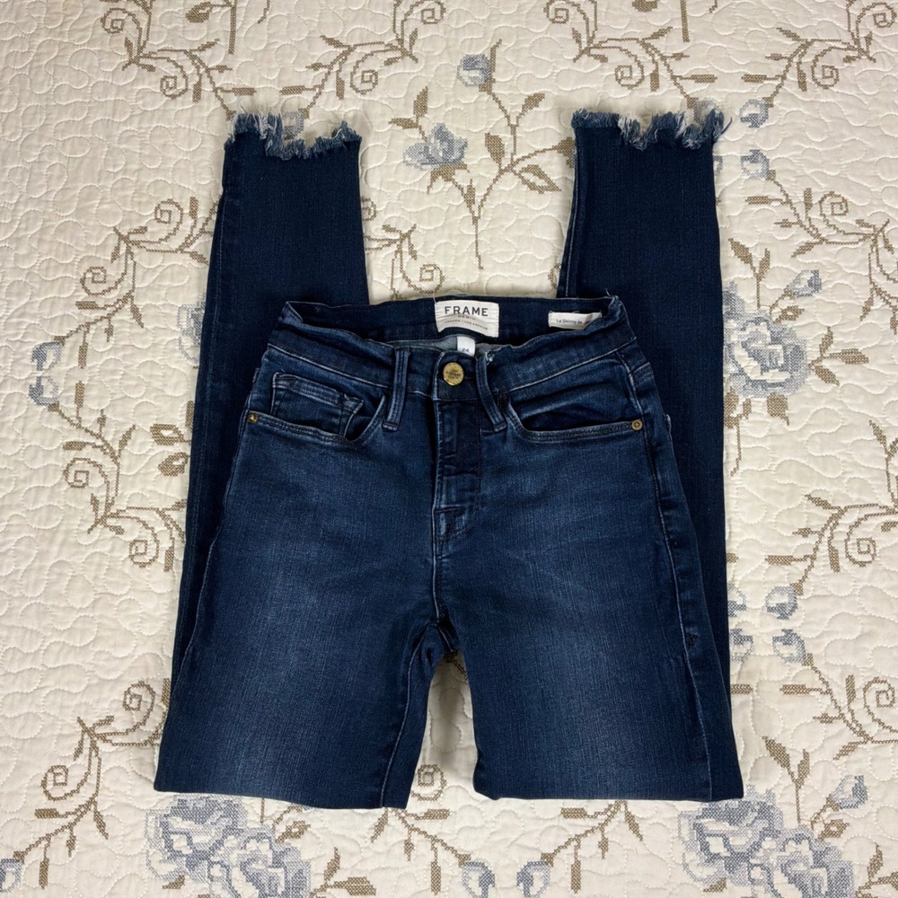 FRAME Le Skinny de Jeanne Women 24 Blue Excellent Raw Hem Skinny Jeans